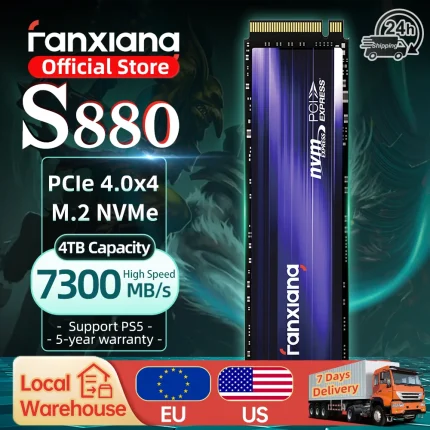 [EU/US Shipping]Fanxiang S880 M.2 SSD 7300MB/s 1TB/2TB/4T M.2 NVMe SSD Drive Hard Disk Internal Solid State Drive For PS5 Laptop